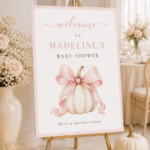 Pink Bow Watercolor Pumpkin Baby Shower Welcome Foam Board