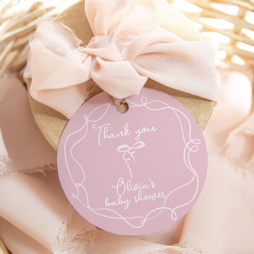 Pink bow wavy frame elegant girl shower thank you favor tags