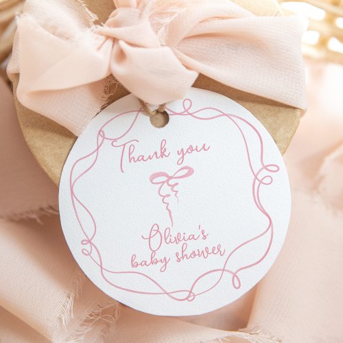Pink bow wavy frame elegant girl shower thank you favor tags