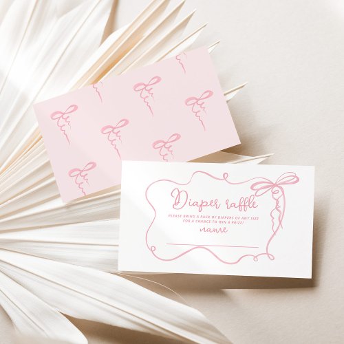 Pink bow wavy frame minimal diaper raffle ticket enclosure card