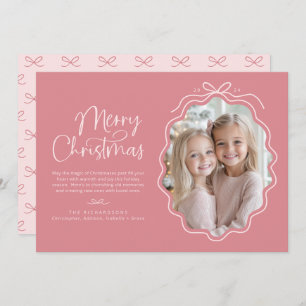 Pink Bow Wavy Photo Christmas Holiday Card