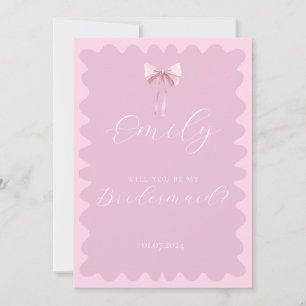 Pink bow wavy will you be my bridesmaid proposal invitation