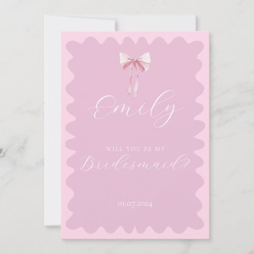 Pink bow wavy will you be my bridesmaid proposal invitation