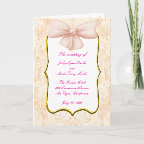 Pink Bow Wedding Program Card