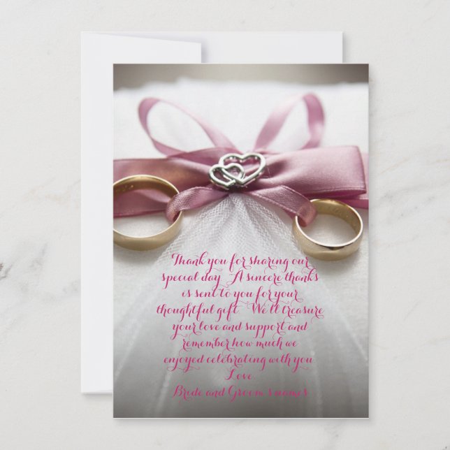 Pink Bow Wedding Thank You Card (Front)