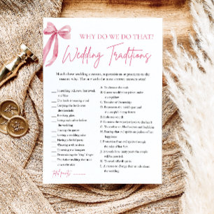 Pink Bow Wedding Traditions Bridal Shower Game Invitation