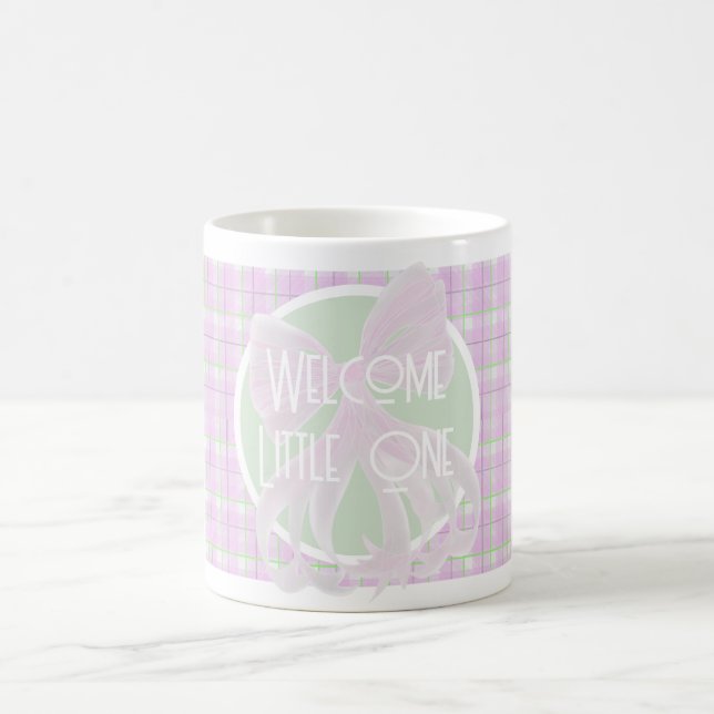 Pink bow-Welcome Little One- pink green plaid  Coffee Mug (Center)
