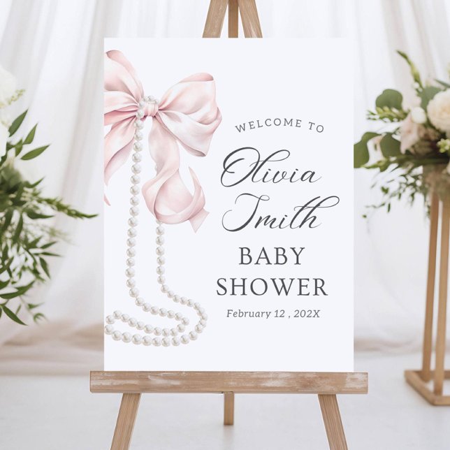 Pink Bow Welcome Sign Blush Pink Baby Shower Welco (Creator Uploaded)