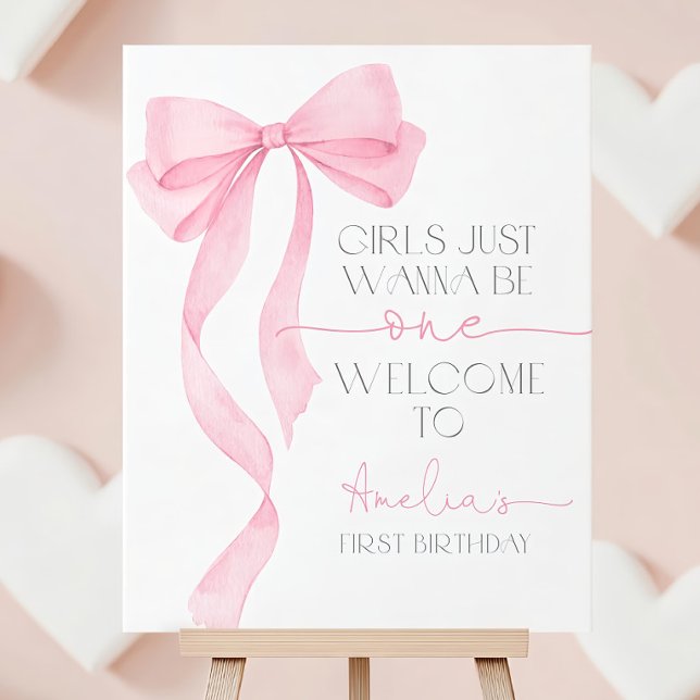 Pink Bow Welcome Sign Coquette 1st Birthday Poster (Creator Uploaded)