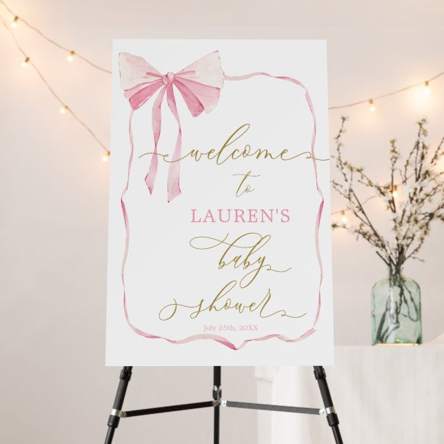 Pink Bow Welcome Sign for Baby Shower Girl (In Situ (Stand))