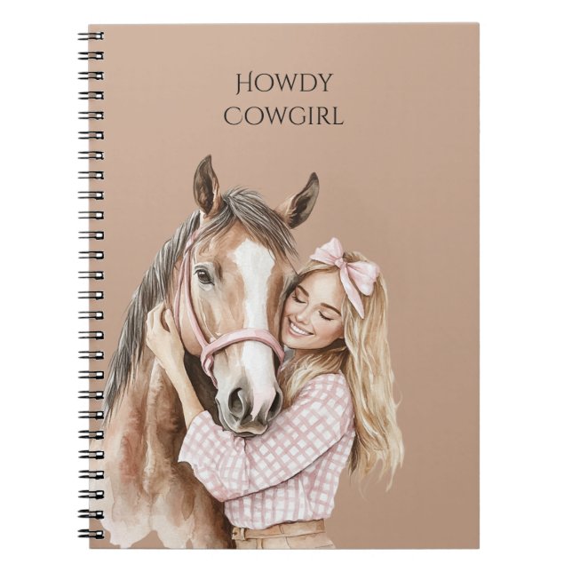 Pink Bow Western Farm Cowgirl Horse Notebook (Front)