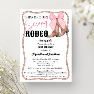 Pink Bow Western Second Rodeo Baby Shower Invitation