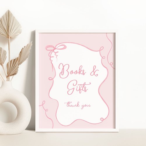 Pink bow whimsical Books and gifts baby shower Poster