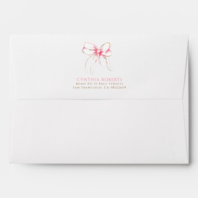 Pink Bow Whimsical Modern Elegant Chic Envelope (Back (Top Flap))