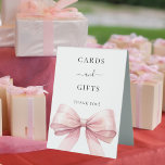 Pink bow white cards gifts sign<br><div class="desc">White elegant background,  decorated with a large pink bow.  Text: Cards and Gifts. Thank you!</div>