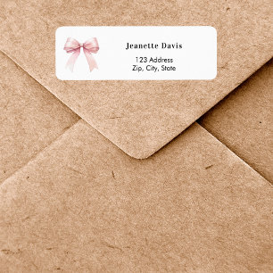 Pink bow white return address label