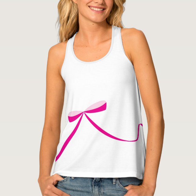 Pink Bow White Tank Top, Bridal, Bachelorette Top (Front)