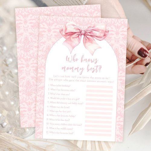 Pink Bow Who knows mommy best Baby Girl Game Card