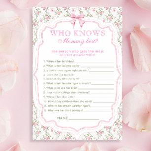 Pink Bow Who Knows Mommy Best Baby Shower Game