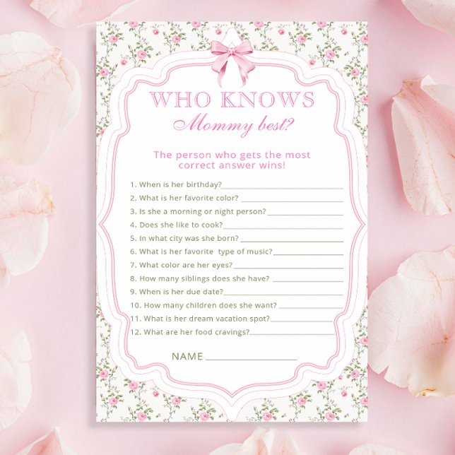Pink Bow Who Knows Mommy Best Baby Shower Game (Creator Uploaded)