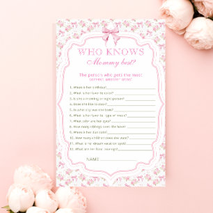Pink Bow Who Knows Mommy Best Baby Shower Game