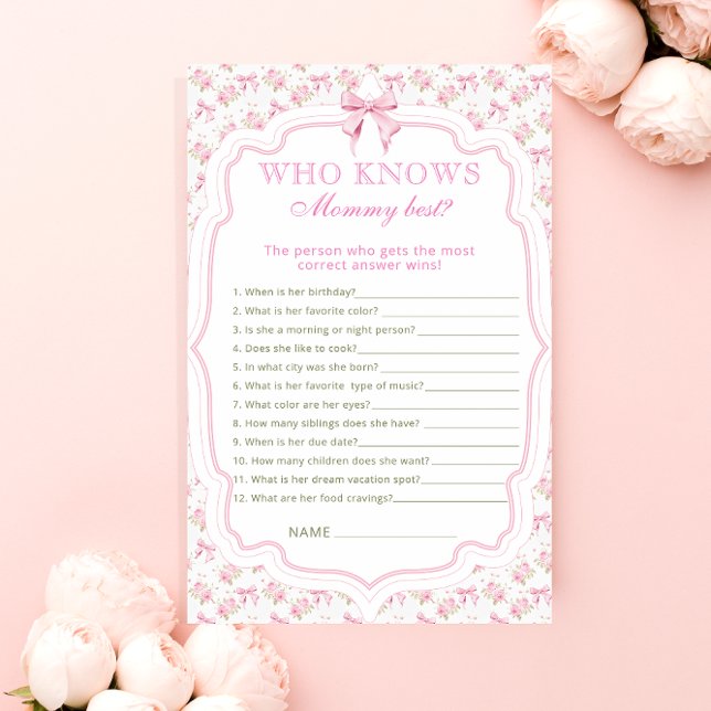Pink Bow Who Knows Mommy Best Baby Shower Game (Creator Uploaded)
