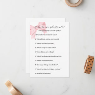 Pink Bow Who Knows the Bride Game – Bridal Shower Note Card
