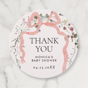 Pink Bow Wildflower Baby Shower Favor Tags