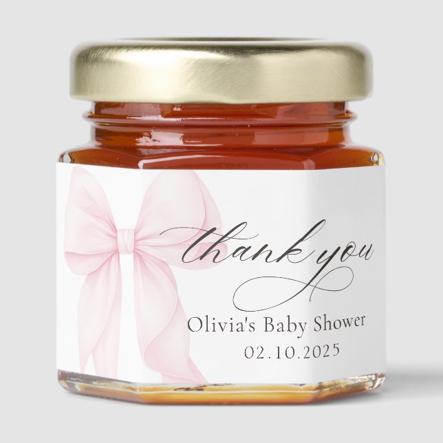 Pink Bow Wildflower Baby Shower Honey Jar Favors (Front)