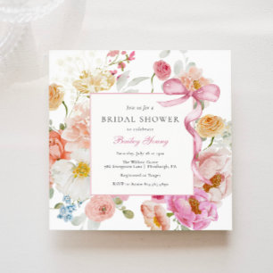 Pink Bow Wildflower Bridal Shower Invitation