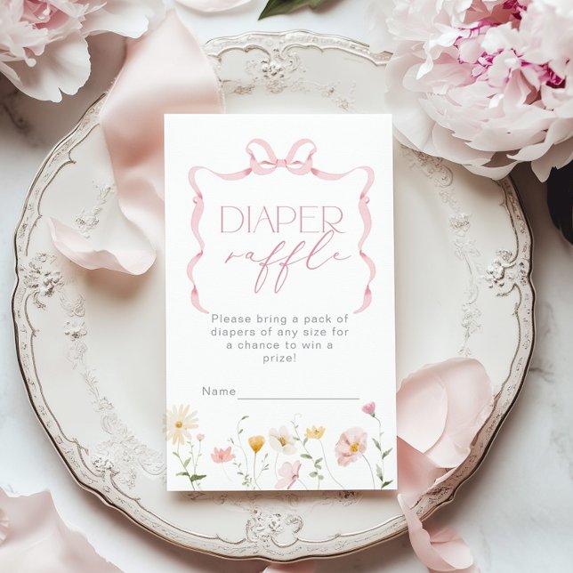 Pink Bow Wildflower Diaper raffle ticket Enclosure Card (Creator Uploaded)