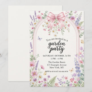 Pink Bow Wildflower Garden Party Arch Invitation