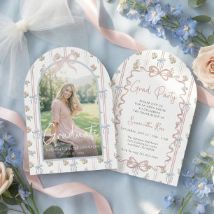 Pink Bow Wildflower Graduation Invitation