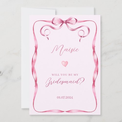 Pink bow will you be my bridesmaid proposal card