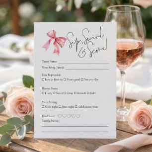PInk Bow Wine Tasting Bridal Shower Score Card