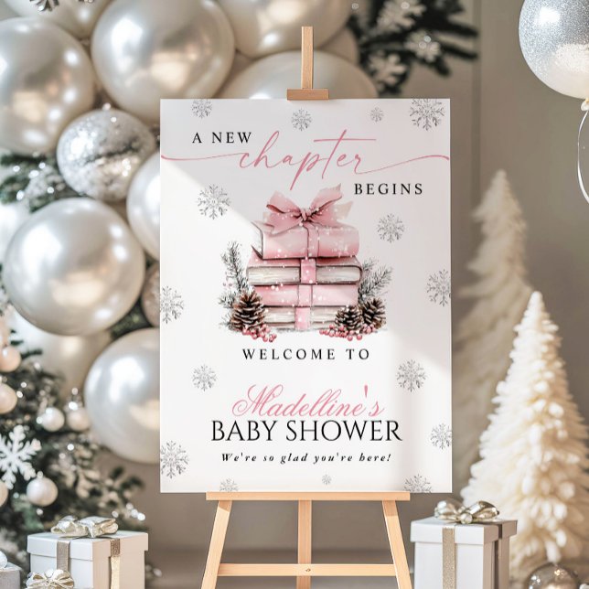 Pink Bow Winter Baby Shower A New Chapter Begins Foam Board (Creator Uploaded)