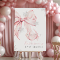 Pink Bow Winter Baby Shower Holiday Welcome Sign