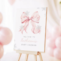 Pink Bow Winter Baby Shower Holiday Welcome Sign