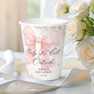 Pink Bow Winter Baby Shower Paper Cups
