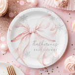 Pink Bow Winter Baby Shower Party Paper Plate<br><div class="desc">Baby It's Cold Outside Pink Bow Baby Shower Plates</div>