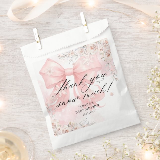Pink Bow Winter Baby Shower Thank You Favor Bag (Clipped)