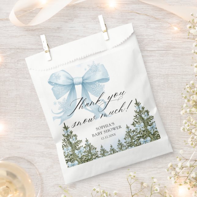 Pink Bow Winter Baby Shower Thank You Favor Bag (Clipped)