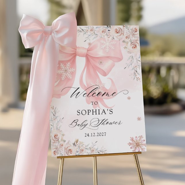 Pink Bow Winter Baby Shower Welcome Foam Board (Creator Uploaded)