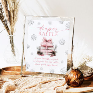 Pink Bow Winter Books Baby Shower Diaper Raffle Poster