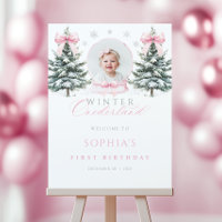 Pink Bow Winter Onederland Birthday Welcome Sign