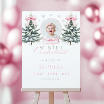 Pink Bow Winter Onederland Birthday Welcome Sign