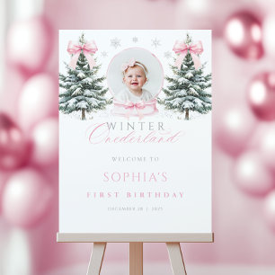Pink Bow Winter Onederland Birthday Welcome Sign