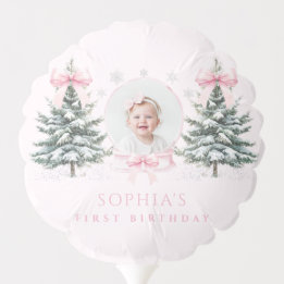 Pink Bow Winter Onederland First Birthday Balloon