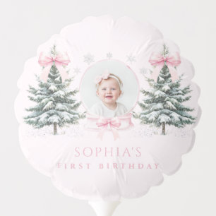 Pink Bow Winter Onederland First Birthday Balloon