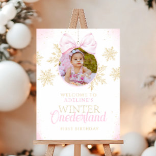 Pink Bow Winter Onederland Girl First Birthday Foam Board